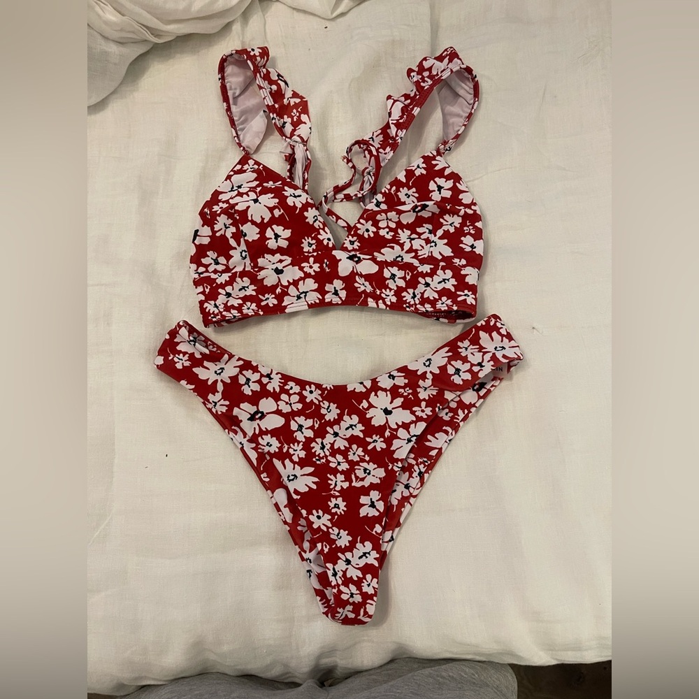 SHEIN Red Floral Bikini Set